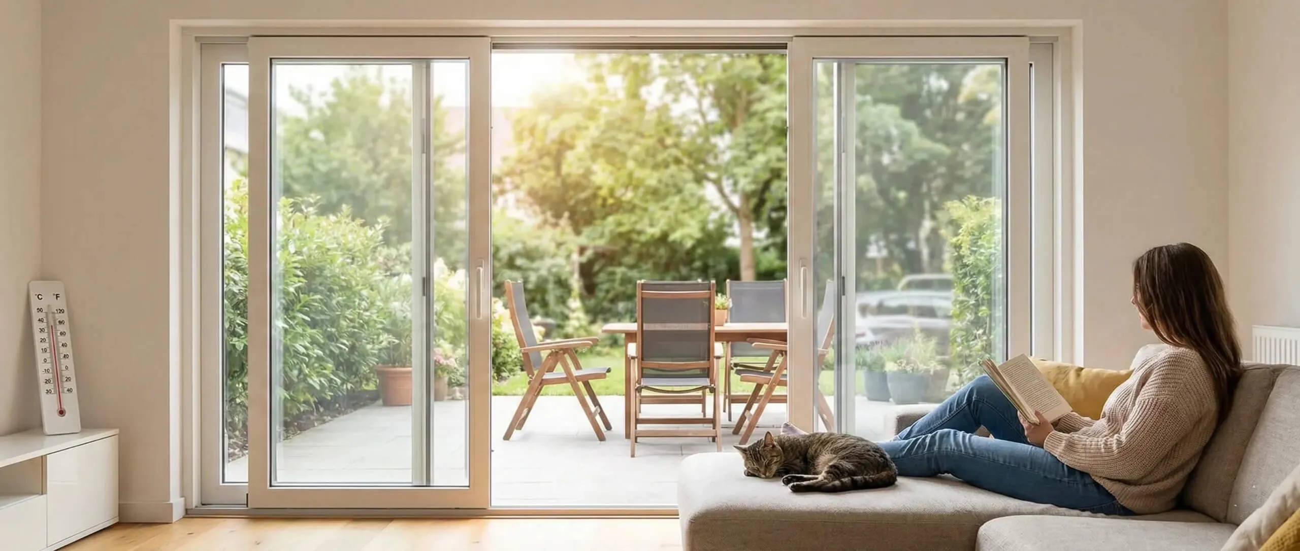 woman staring on patio door