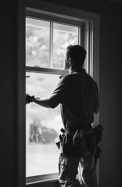a picture of a man installing window panels